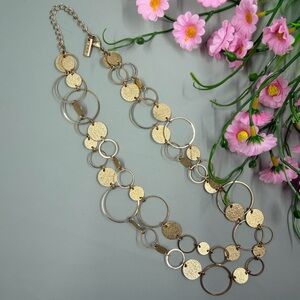 ALFRED SUNG Gold Circle Multi Strand Geometric Design Vintage Designer Necklace